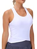 Womens Racerback Workout Tank Tops with Built in Bra Sleeveless Running Yoga Shirts Slim Fit (Small, White)