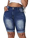 Gboomo Plus Size Jean Shorts for Women High Waisted Bermuda Denim Shorts Distressed Rolled Hem Short Jeans Royal Blue 24W