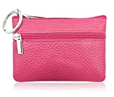 iToolai Women's Leather Small Coin Purse with Keychain, Mini Card Holder Case, Fuchsia