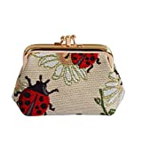 Signare Tapestry Cute exquisite Double Pocket Kiss lock Coin Purse for Women with Red Ladybug and Daisy Design (FRMP-LDBD)