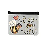 Bee-You-Tiful Coin Purse Wallet Pouch For Women | Small Card Change Bag With Zipper | Mini Travel Purse For ID Case | Makeup Card Novelty Bag