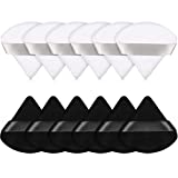 12 Pieces Pure Cotton Powder Puff Face Triangle Soft Makeup Puff for Loose Powder Soft Body Cosmetic Foundation Sponge Mineral Powder Wet Dry Makeup Tool with Strap-black+white