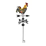 48 in. Crowing Metal Rooster Weathervane | Wind Wheel Decorative Garden Stake with Rooster Ornament | Chicken Garden Weather Vane