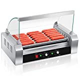 SYBO OT-R3-8 Hot Dog Roller, 18 Hot Dog 7 Roller Grill Cooker Machine with Removable Stainless Steel Drip Tray and Glass Hood Cover, 1000-Watts
