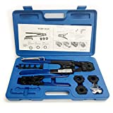 EFIELD Pex Crimping Tool Kit - 3/8 Inch, 1/2 Inch, 5/8 Inch and 3/4 Inch- with the Ring Removal Tool (Decrimper) & Gauge - Meets F1807 Standards