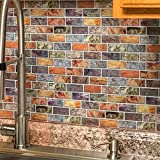 Art3d 10-Piece Peel & Stick Kitchen/Bathroom Backsplash Sticker, 12" X 12" Colorful Marble Tile Design