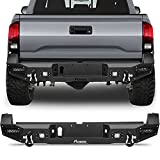 FINDAUTO Rear Bumper Fit for 2016-2020 for Toyota Tacoma Upgraded Textured Black Rock Crawler Bumper with D-ring and LED Lights