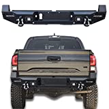 Ronghui Tacoma Steel Black Textured Rear Bumper with 4xLED Lights +2xD-Rings fits 2016-2017-2018-2019-2020-2021 Tacoma Pickup Truck