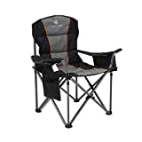 ALPHA CAMP Oversized Camping Folding Chair Heavy Duty Support 450 LBS Oversized Steel Frame Collapsible Padded Arm Chair with Cup Holder Quad Lumbar Back Chair Portable for Outdoor,Black