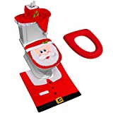 D-FantiX 3D Nose Santa Toilet Seat Cover and Rug Set Funny Christmas Decorations Bathroom Set of 5