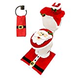 JOYIN 5 Pieces Christmas Santa Theme Bathroom Decoration Set Includes Toilet Seat Cover, Rugs, Tank Cover, Toilet Paper Box Cover and Santa Towel for Xmas Indoor Dcor, Party Favors