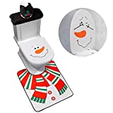 D-FantiX 4-Piece Snowman Santa Toilet Seat Cover and Rug Set Red Christmas Decorations Bathroom