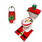 Santa Claus Toilet Cover 5 Pieces Winter Cute 3D Theme Bathroom Decoration Set Includes Toilet Seat Cover, Rugs, Tank Cover, Toilet Paper Box Cover and Santa Towel for Xmas Indoor Dcor, Party Favors