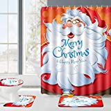 Patimate Christmas Bathroom Sets Decorations (Santa Toilet Seat Cover, Non-Slip Christmas Bath Mat Set/Rugs, Christmas Santa Shower Curtain), Christmas Bathroom Sets Decor with Merry Christmas Theme