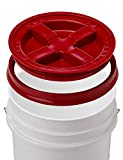 5 Gallon White Bucket & Gamma Seal Lid - Food Grade Plastic Pail & Gamma2 Screw Seal Tight Lid (Red)