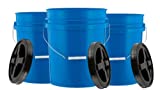 House Naturals 5 Gallon Food Grade Blue Bucket Pail with Black Gamma Screw on Lid ( Pack of 3) BPA Free Made in USA