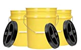 House Naturals 5 Gallon Plastic Yellow Bucket Pail Food Grade BPA Free with Gamma Screw on Lid( Pack of 3) Made in USA