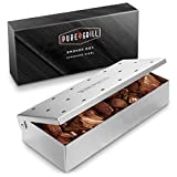 Pure Grill BBQ Smoker Box - Heavy DutyStainless Steelwith Hinged Lid for Wood Chips - BarbecueMeat Smoking for Charcoal and Gas Grills