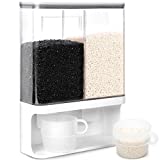 Conworld Rice Dispenser, Laundry Detergent Dispenser, Wall-Mounted Dry Food Storage Kitchen Organization, Rice Container with 2 Measuring Cups, Suitable for Rice, Beans, Laundry Scent Beads