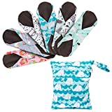 Teamoy 6Pcs 10 Inch Reusable Pads, Cloth Menstrual Pads Washable Period Pads with Charcoal Bamboo Absorbency Layers, Fit for General Flow (Cute Whale, Medium)