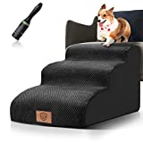 Kphico High Density Foam Dog Ramps/Steps, 15.7" High Dog Stairs Ladder Pet Ramp Sofa Bed for Older Dogs Cats Pet with Joint Pain-Black