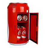 Coca-Cola 8 Can Portable Mini Fridge, 5.4L (5.7 qt) Compact Personal Travel Fridge for Snacks Lunch Drinks Cosmetics, Includes 12V and AC Cords, Cute Desk Accessory for Home Office Dorm Travel, Red