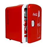 Coca-Cola Classic Portable 6 Can Thermoelectric Mini Fridge Cooler/Warmer, 4 L/4.2 Quarts Capacity, 12V DC/110V AC Plugs Included Great for Home, Dorm, Car, Beverages, Cosmetics, ETL Listed