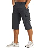 MAGCOMSEN Mens Gym Shorts Hiking Pants for Men Tactical Summer Below Knee Sweat Shorts Cargo Shorts for Men Quick Dry Long Shorts Dark Grey