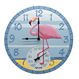 Taylor Precision Products 14" Flamingo Clock with Thermometer, One Size, Multicolored