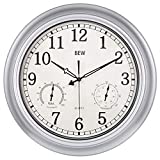 18 Inch Large Outdoor Clock for Patio, Waterproof Outdoor Clocks with Thermometer and Hygrometer Combo, Silent Battery Operated Outside Clock for Pool, Garden, Fence, Porch - Silver