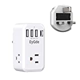 US to UK Plug Adapter, EyGde Type G Travel Adapterr with 3 American Outlets 3 USB Ports & 1 USB C, Power Adapter Outlet for USA to British Ireland England Scotland Hong Kong