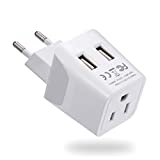 Europe Travel Adapter, Ceptics Ultra Compact Dual USB Power Plug - for European Type C - 3 Inputs - iPhone, Laptop, Galaxy, Cell Phones, Camera Chargers, iWatch & More - CTU-9C