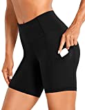 CRZ YOGA Women's Naked Feeling Light Running Shorts 6 Inches - High Waisted Gym Biker Compression Shorts with Pockets Black Medium