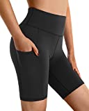 G4Free Womens Biker Yoga Shorts 8 Inch Compression Leggings Running Workout Shorts with Pockets High Waist (Black,M)