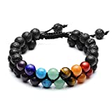 Top Plaza 7 Chakra Bracelet Natural Lava Rock Stones Beads Bracelets Aromatherapy Essential Oil Diffuser Bracelet Stress Relief Anxiety Bracelets for Women Men