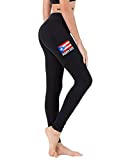 Junior's Puerto Rico Flag Chest Black Athletic Workout Leggings One Size Fit Most