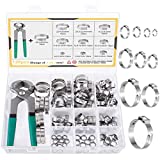 MIAHART 120Pcs Stainless Steel Single Ear Hose Clamps with Ear Clamp Pincer 10 Sizes 304 Stepless Crimp Clamps for Securing PEX Tubing Pipe Hose and Automotive Use with Storage Box 1/4 inch-1 1/8 inch