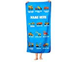 Personalized Construction Themed Towel for Kids - Custom Travel Beach Pool and Bath Towels with Dump Garbage and Fire Trucks