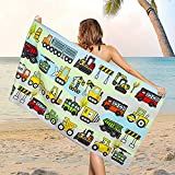 Microfiber Cartoon Vehicles Beach Towel, Sand Free Construction Vehicle Beach Towels Oversized, Quick Dry Soft Bath Towels for Bathroom, Pool, Outdoor Camping and Sports, 31.5 x 59 Inches