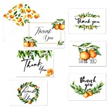 72 Pieces Orange Thank You Cards Includes 36 Pieces Orange Envelopes and 36 Pieces Orange Green Leaves Greeting Cards Watercolor Orange Blank Notes Cards for Birthday Party Baby Shower Thanksgiving