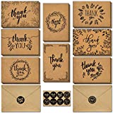 caqpo Thank You Cards With Envelopes - 160 Sets Premium Kraft Thank You Cards Bulk - Thank You Notes with 8 Graceful Designs - Floral Thank You Card for Celebration, Wedding, Baby & Bridal Shower 4x6