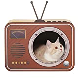 SHENGOCASE Radio Shaped Cat Scratcher House, Cardboard Cat House with Scratching Pad, Cat House for Indoor Cats, Cat Cave
