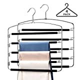 Magic 5-Tiers Multi Pants Hangers Smart Closet Saver Pack of 4  Heavy-Duty Chrome Steel 360 Swivel Hook, Space Saving Multiple Trouser Slack Pant Hanger for Wardrobe Organization