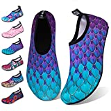 Water Shoes for Womens Mens Barefoot Quick-Dry Aqua Socks for Beach Swim Surf Yoga Exercise New Translucent Color Soles (Fishscale-Bluegreen, 38/39)