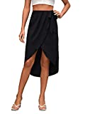 SheIn Women's Wrap Tie Side Midi Skirt Asymmetrical Hem Solid Cover Up Skirts Black Medium