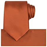 KissTies Rust Tie Toffee Brown Solid Satin Necktie + Pocket Square