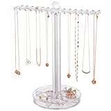 STORi Clear Plastic Necklace Holder | Store 30 Individual Necklaces on the Pegs and Sort Small Jewelry in the Bottom Divided Organizer Tray | Made in USA