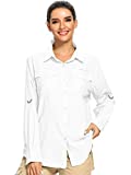 Women's UPF 50+ UV Protection Shirt, Long Sleeve Fishing Hiking Shirt, Quick Dry Breathable Safari Shirts,F5026,White,M