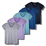 5 Pack: Womens V Neck T-Shirt Ladies Yoga Top Athletic Tees Active Wear Gym Workout Zumba Exercise Running Essentials Quick Dry Fit Dri Fit Moisture Wicking Basic Clothes - Set 1,S