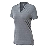 BASUDAM Women's Golf Polo Shirts V-Neck Short Sleeve Collarless Tennis Running T-Shirts Quick Dry Dark Grey L